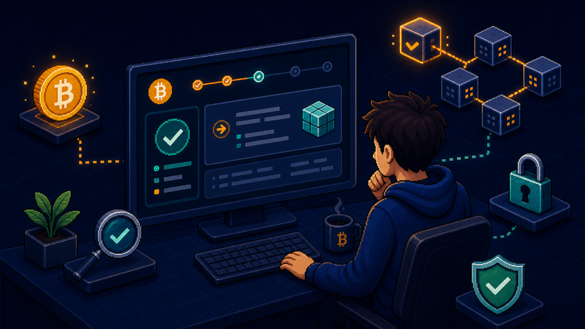 Beginner checking a Bitcoin transaction in a blockchain explorer