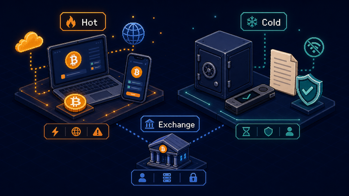 Hot wallet and cold wallet comparison for Bitcoin beginners