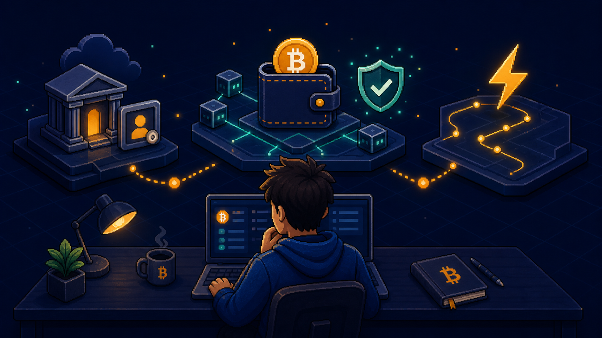 Beginner comparing an onchain wallet with exchange and Lightning paths